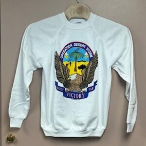 Vintage 1991 Hanes Operation Desert Storm Gulf War Victory Sweatshirt White XL
